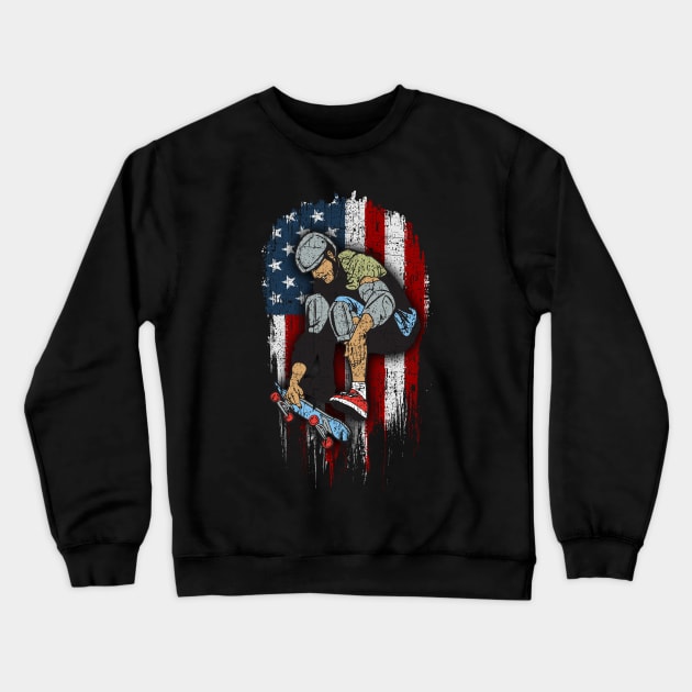 Skateboarder American Flag Skateboard Crewneck Sweatshirt by RadStar